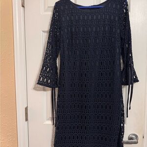 R&K Elegant Black Crochet Long Sleeve Dress